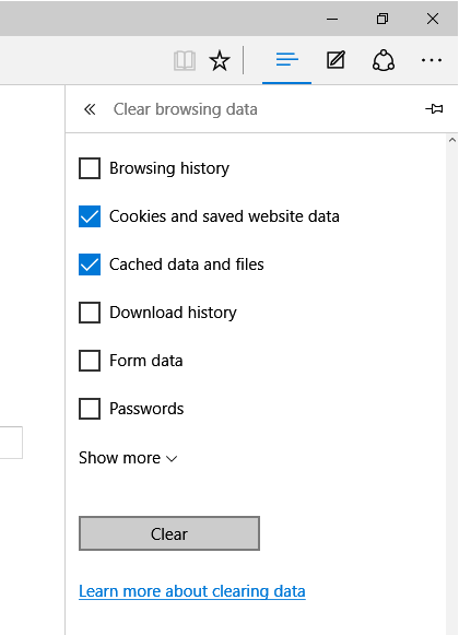 clear cache edge